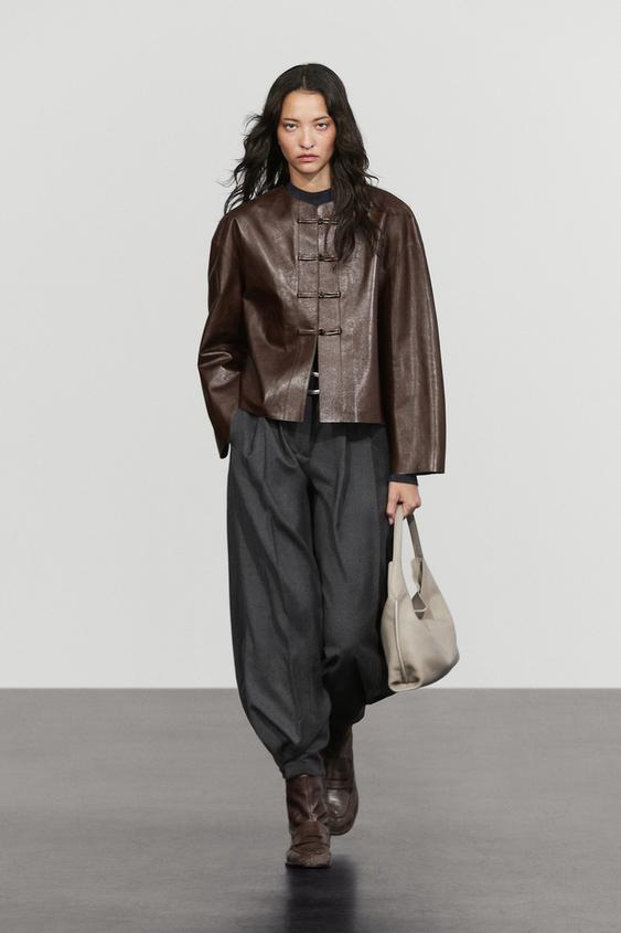 Zara Nappa leather toggle jacket - Brown - Image 0