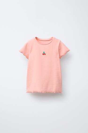 CAMISETA RIB BORDADO - Mandarina de Zara