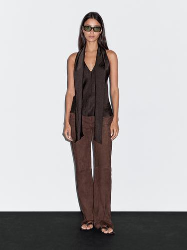 Zara Flowing top with tie detail - Brown