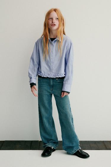 STRIPED FRILL SHIRT - Blue/White by Zara
