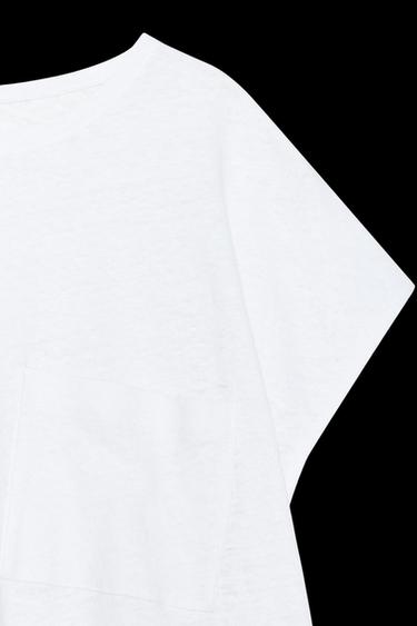 T-SHIRT MIT LEINEN UND TASCHE - Weiß von Zara