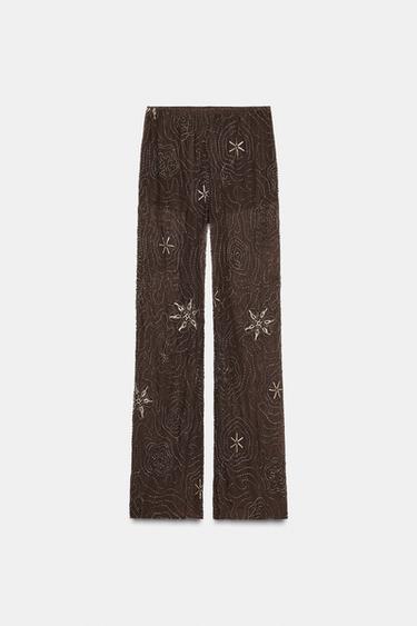 BEADED SEQUIN TROUSERS - Chocolate by Zara