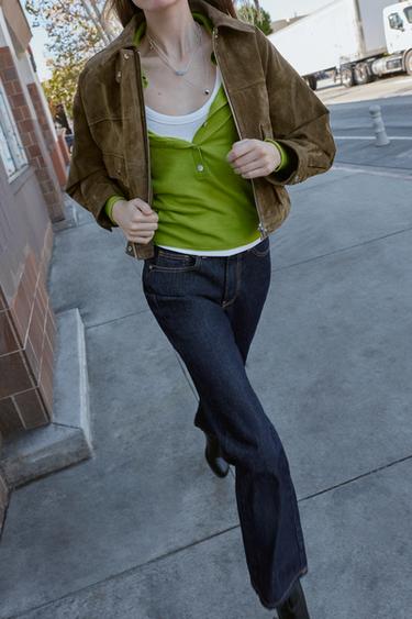 БОМБЕР ИЗ 100% КОЖИ — ХАКИ от Zara