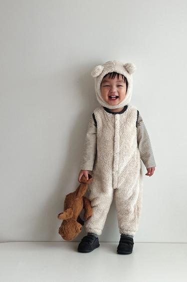 FAUX FUR HOOD WITH LITTLE EARS - Ecru by Zara - Image 3