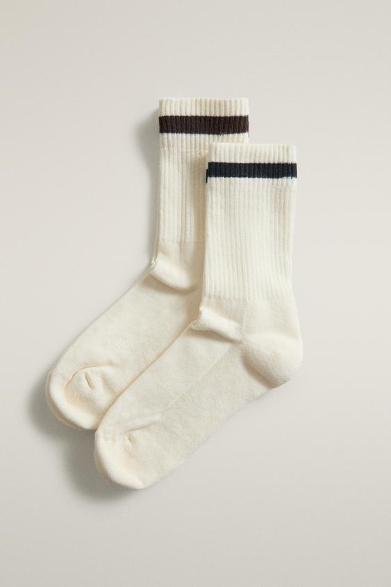 STRIPED COTTON SOCKS (PACK OF 2) - Ecru by Zara - Image 0