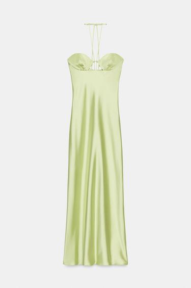 ROBE MI-LONGUE SATINÉE - Citron vert de Zara - Image 3