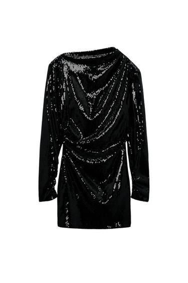 DRAPED DRESS WITH SHOULDER PADS