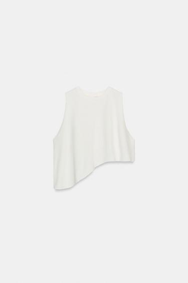 Zara ASYMMETRIC HEM TOP - Oyster-white
