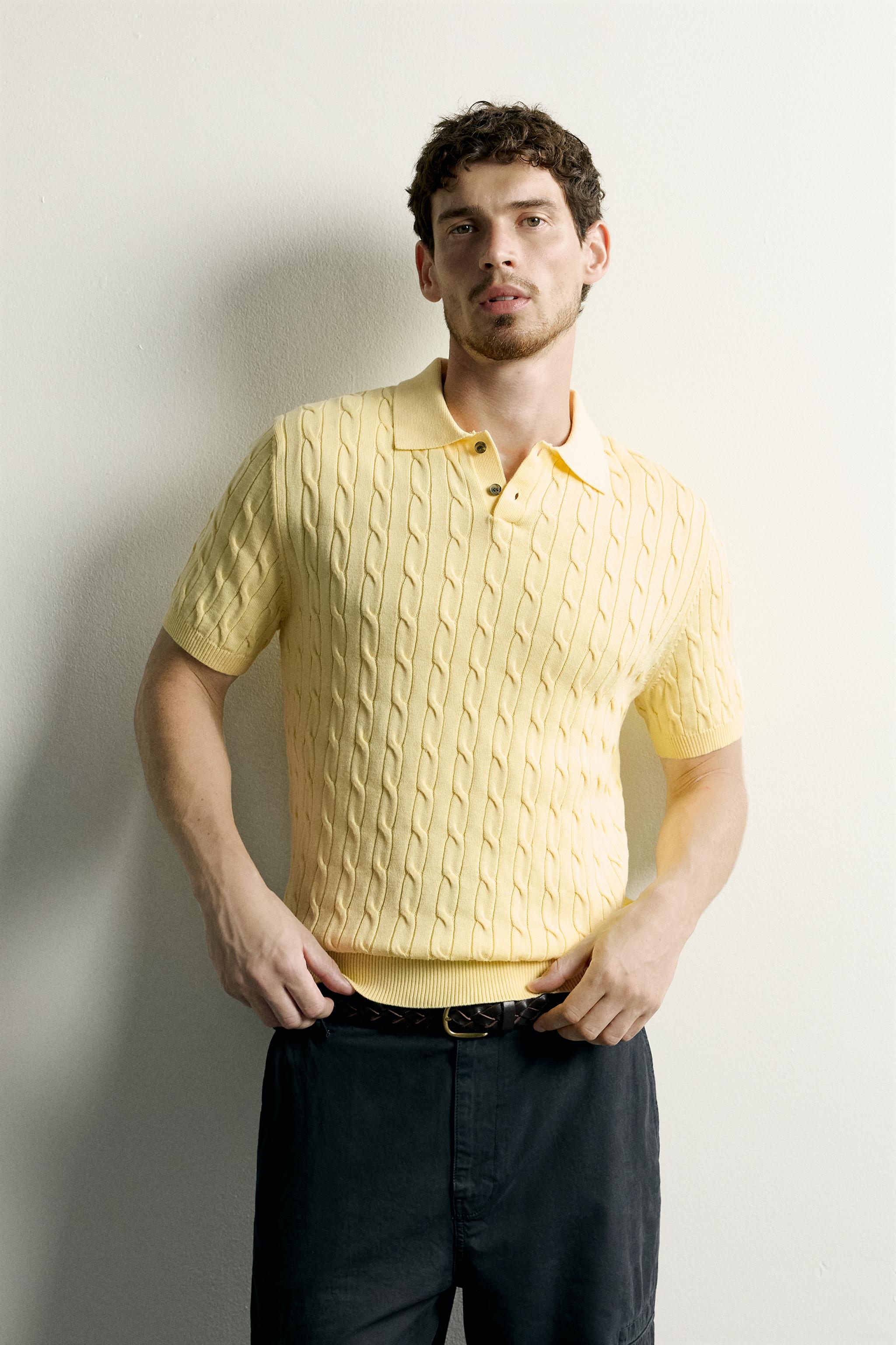 CABLE-KNIT POLO SHIRT — Yellow