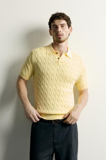 CABLE-KNIT POLO SHIRT — Yellow 2