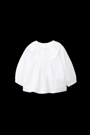 BLOUSE WITH FLORAL EMBROIDERY - Ecru by Zara - Image 0