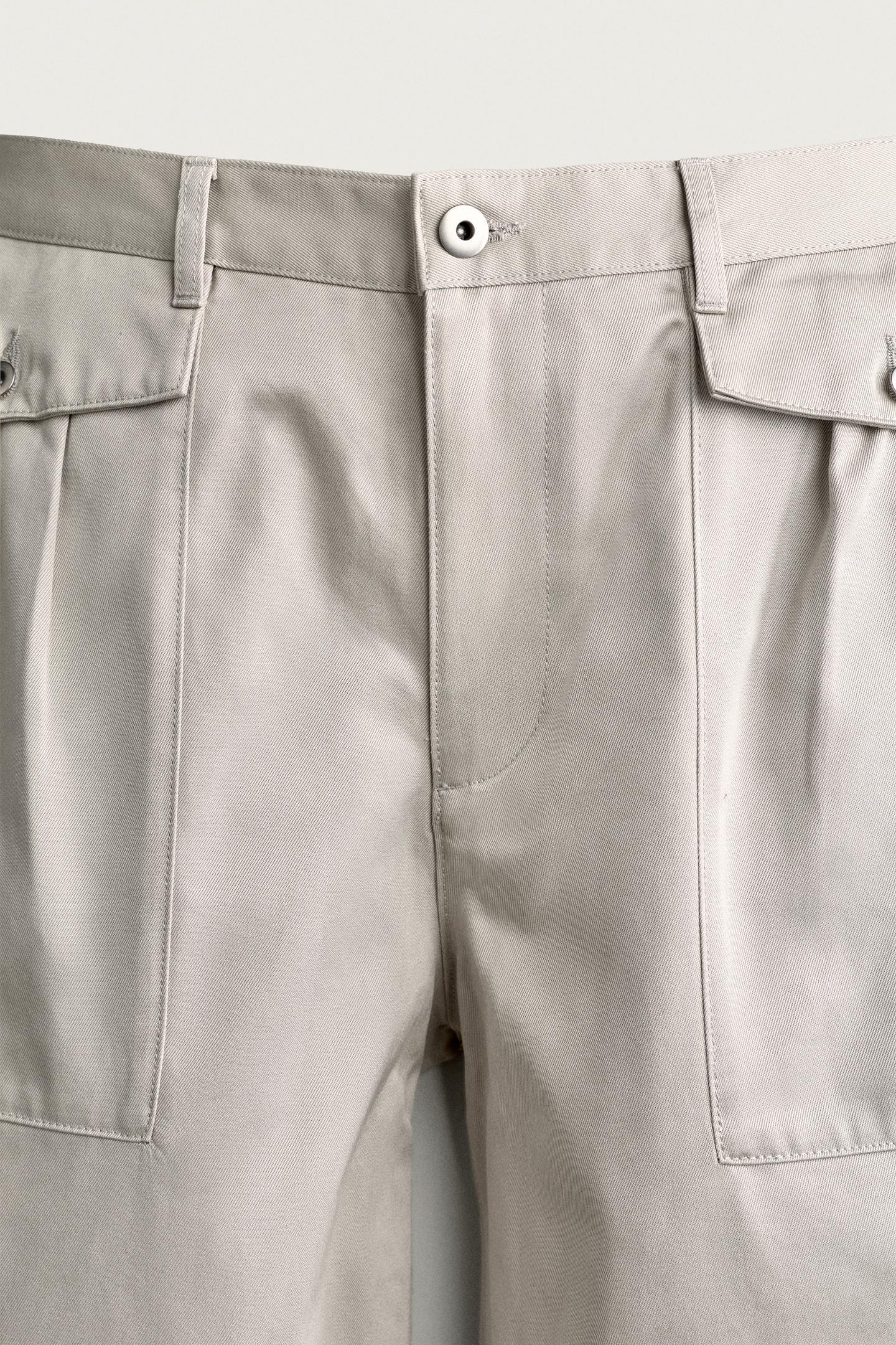 Мужские брюки Zara Straight Relaxed Fit Pocket, цвет: Серо-бежевый — фото 8