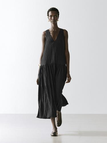 Robe midi fluide plissée - Noir de Zara - Image 0