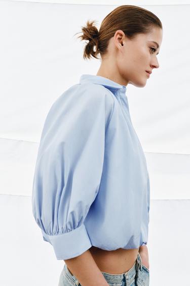 CHEMISE À MANCHES BOUFFANTES ZW COLLECTION - Bleu clair de Zara - Image 3