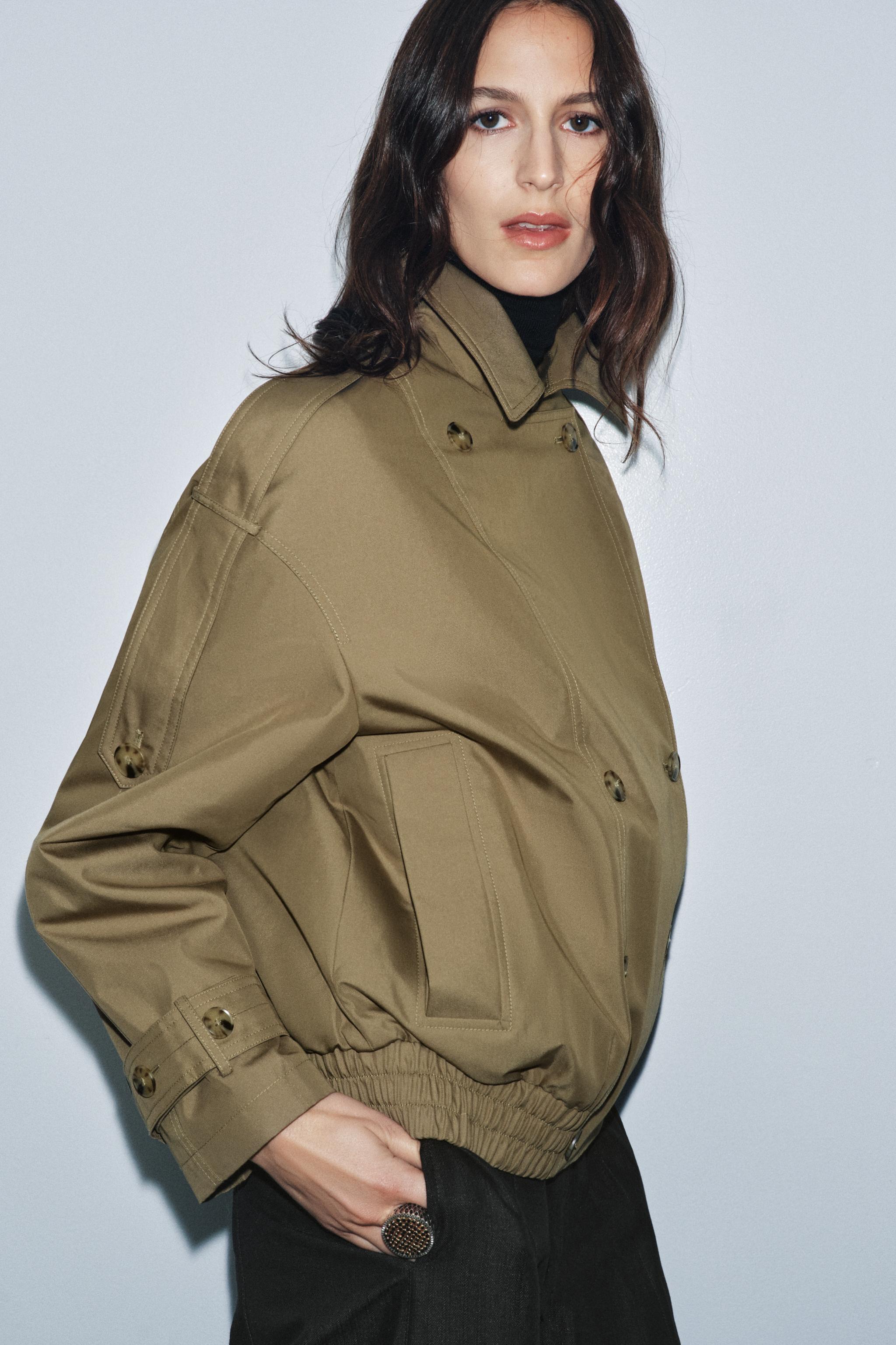 QUILTED FAUX FUR COLLAR TRENCH COAT ZW COLLECTION - Light khaki