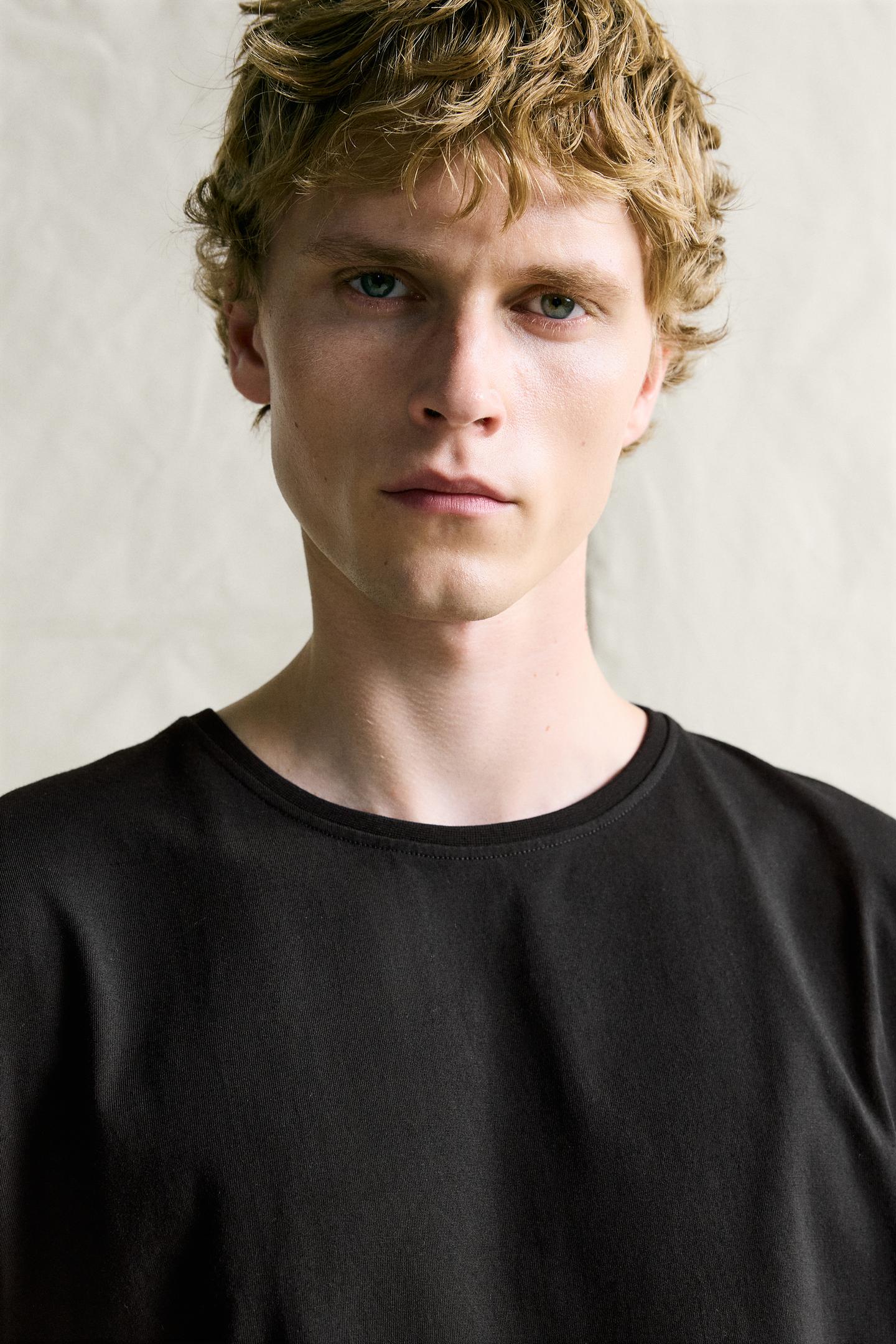 Мужская футболка Zara Medium-Weight Supima® T-SHIRT, цвет: Чёрный — фото 5