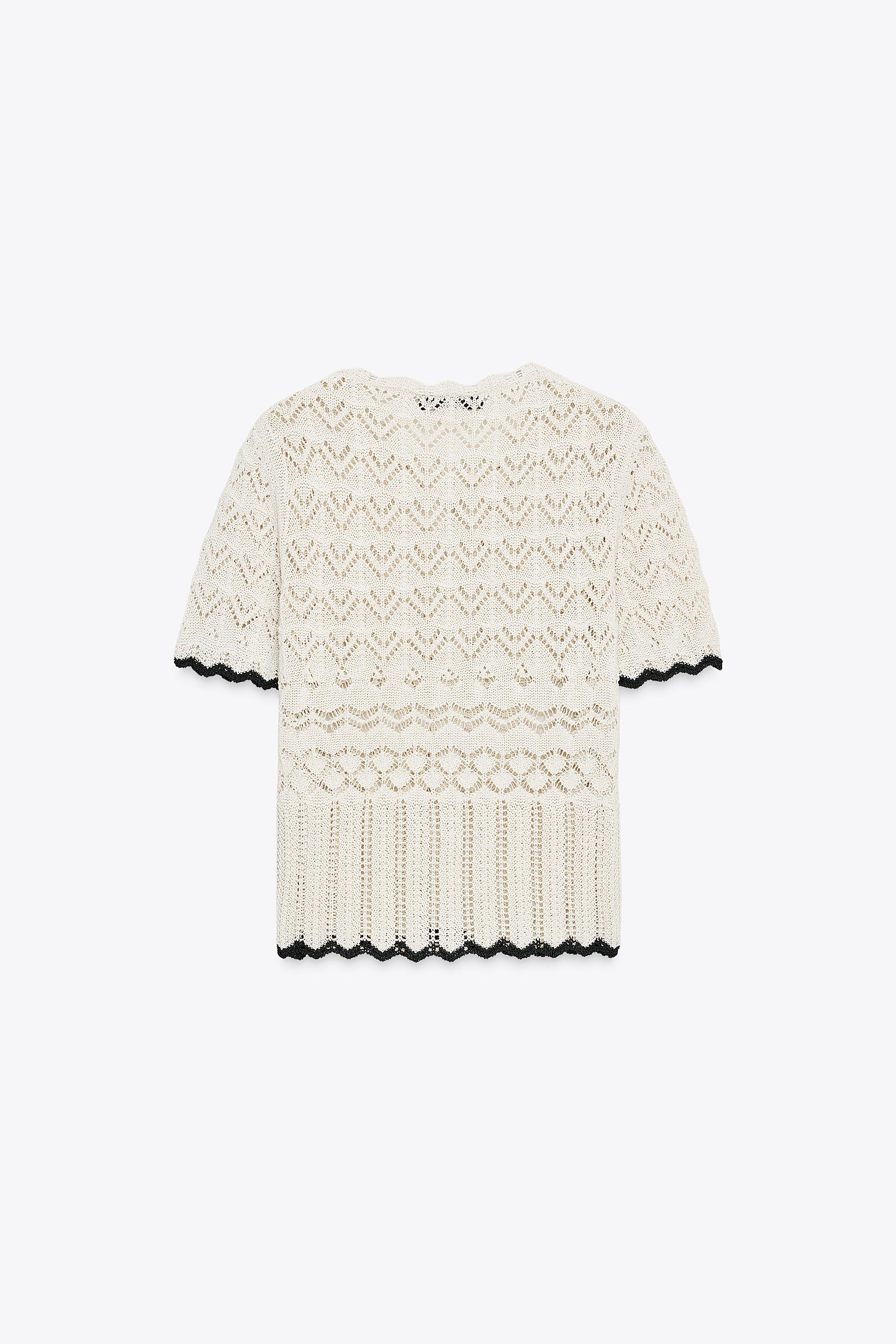 VESTE MANCHES COURTES EN MAILLE POINTELLE