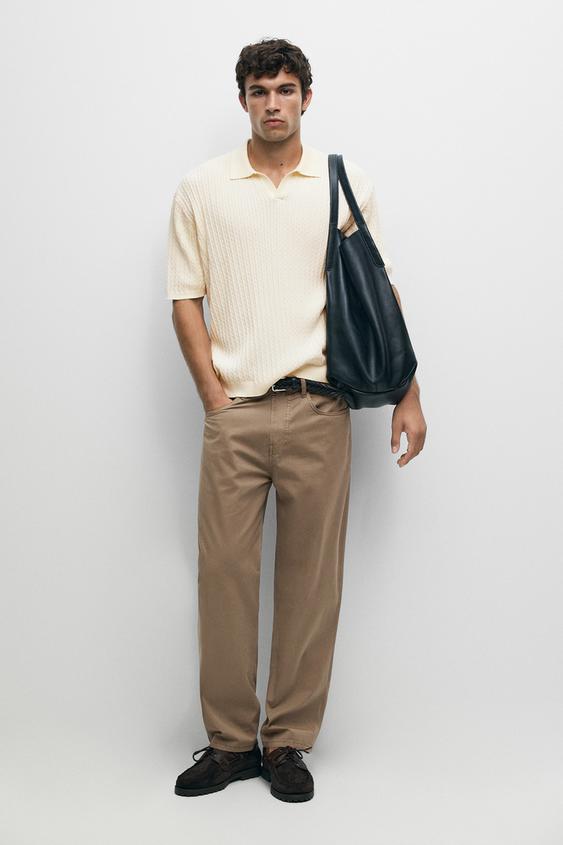 Zara 100% cotton cable-knit polo sweater - Ecru - Image 0