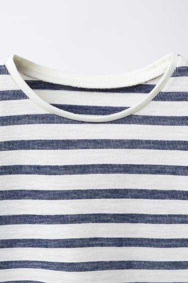 WOVEN STRIPED T-SHIRT WITH RUFFLE TRIM - Navy blue by Zara - Image 2