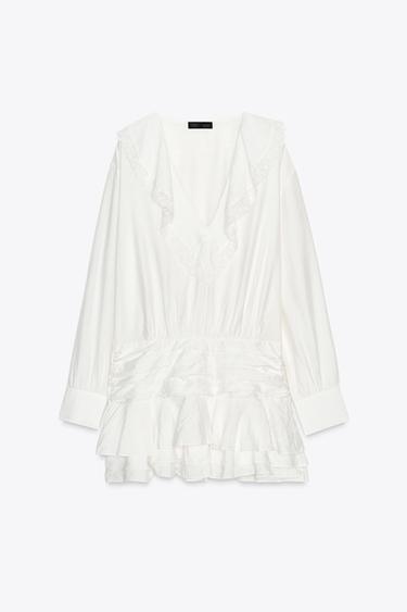 EMBROIDERED RUFFLE SHORT DRESS - White by Zara - Image 6