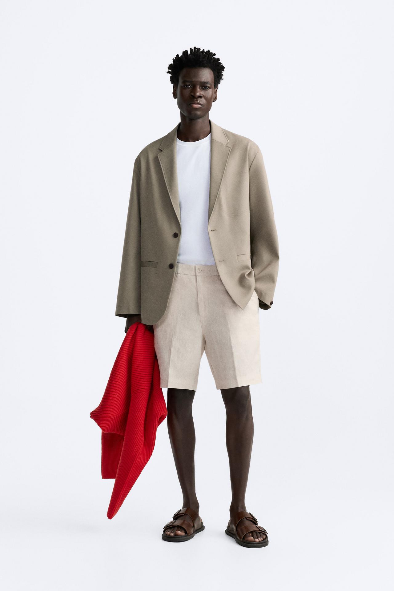 Zara 100% LINEN SHORTS - Light beige