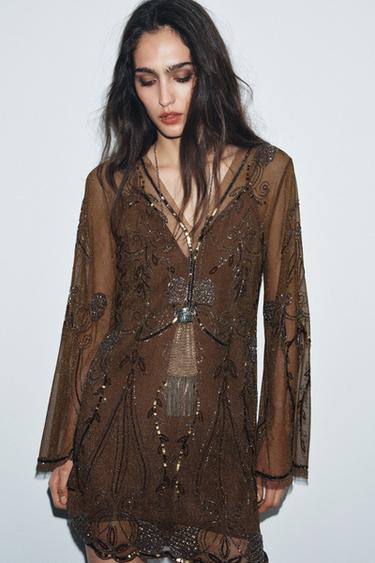 ZW COLLECTION LIMITED EDITION EMBROIDERED DRESS - Brown by Zara