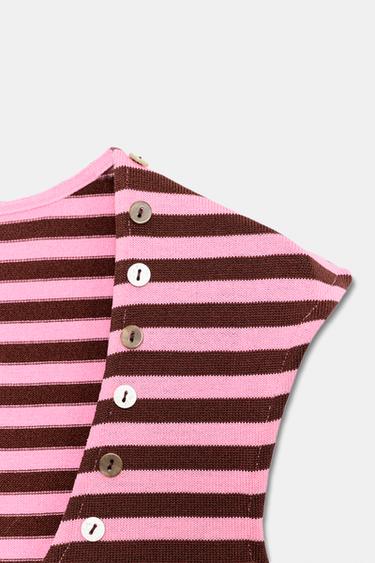 STRIPED BUTTON-DETAIL TOP - Pink by Zara - Image 6