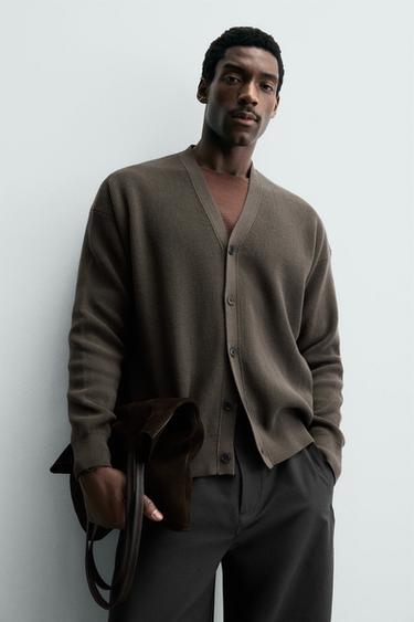 STRUCTURED COTTON CARDIGAN - Brown by Zara - Image 5