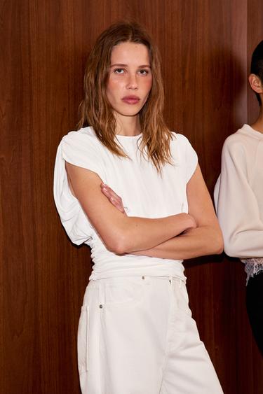 Zara DRAPED KNIT TOP - White