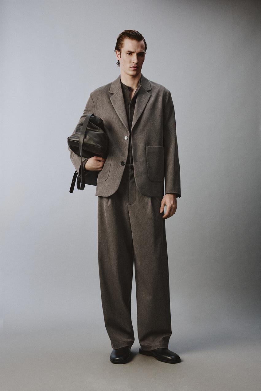 RELAXED FIT TEXTURED SUIT WIDE-LEG PANTS - Brown / Taupe | ZARA United  States
