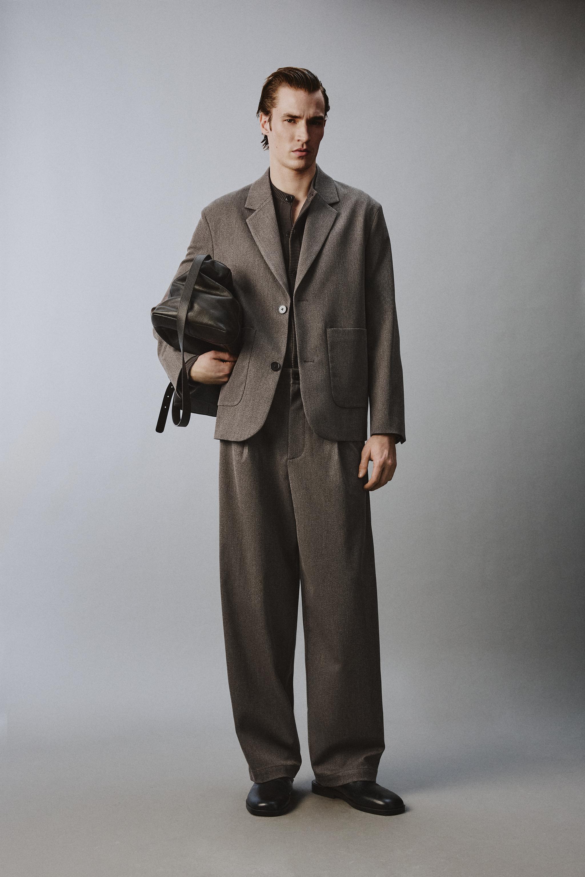 RELAXED FIT TEXTURED SUIT WIDE-LEG PANTS