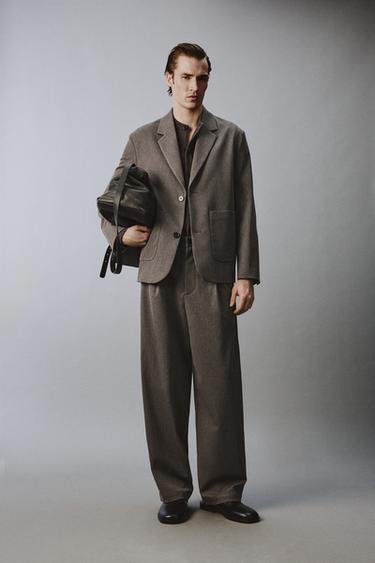 TEXTURED RELAXED FIT WIDE-LEG SUIT TROUSERS - Brown / Taupe by Zara