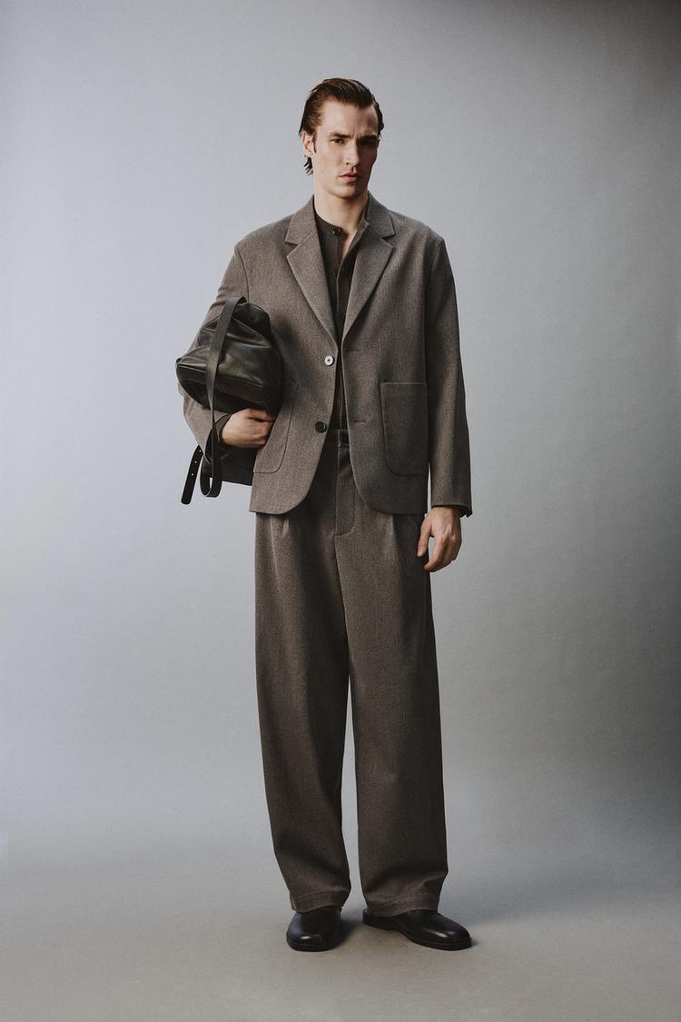ZARA TEXTURED RELAXED FIT WIDE-LEG SUIT TROUSERS