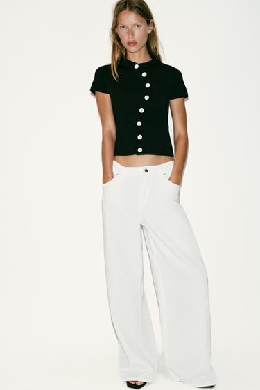 ASYMMETRIC FASTENING KNIT TOP - Black by Zara