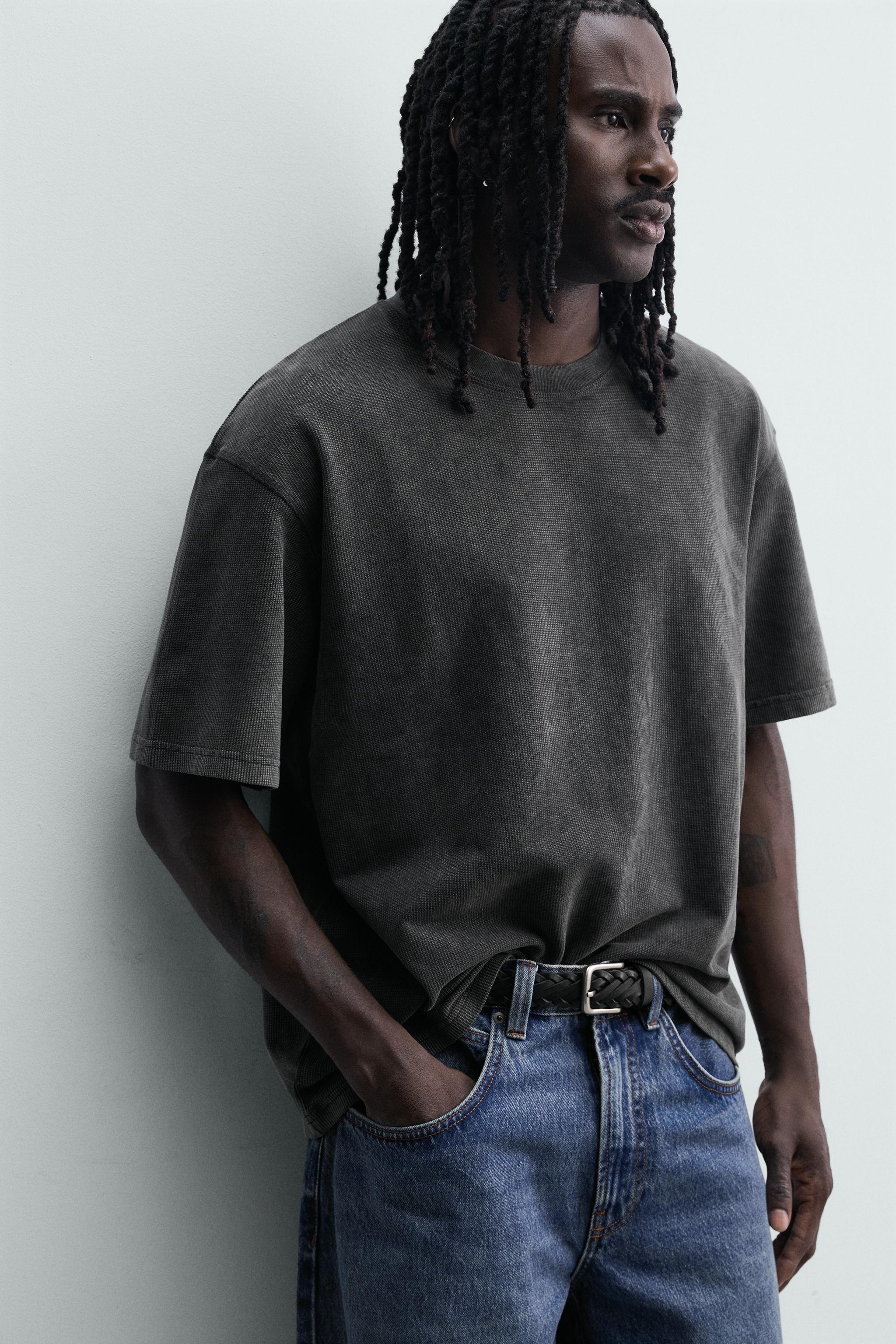 Мужские футболки Zara WASHED WAFFLE KNIT T-SHIRT — фото 7
