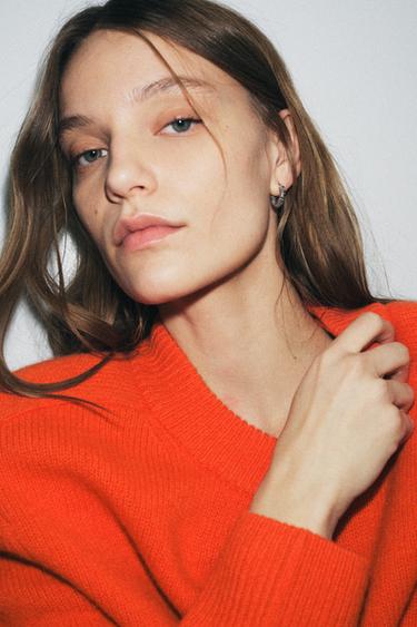 Zara 100% WOOL JUMPER WITH SHOULDER PADS - Orange