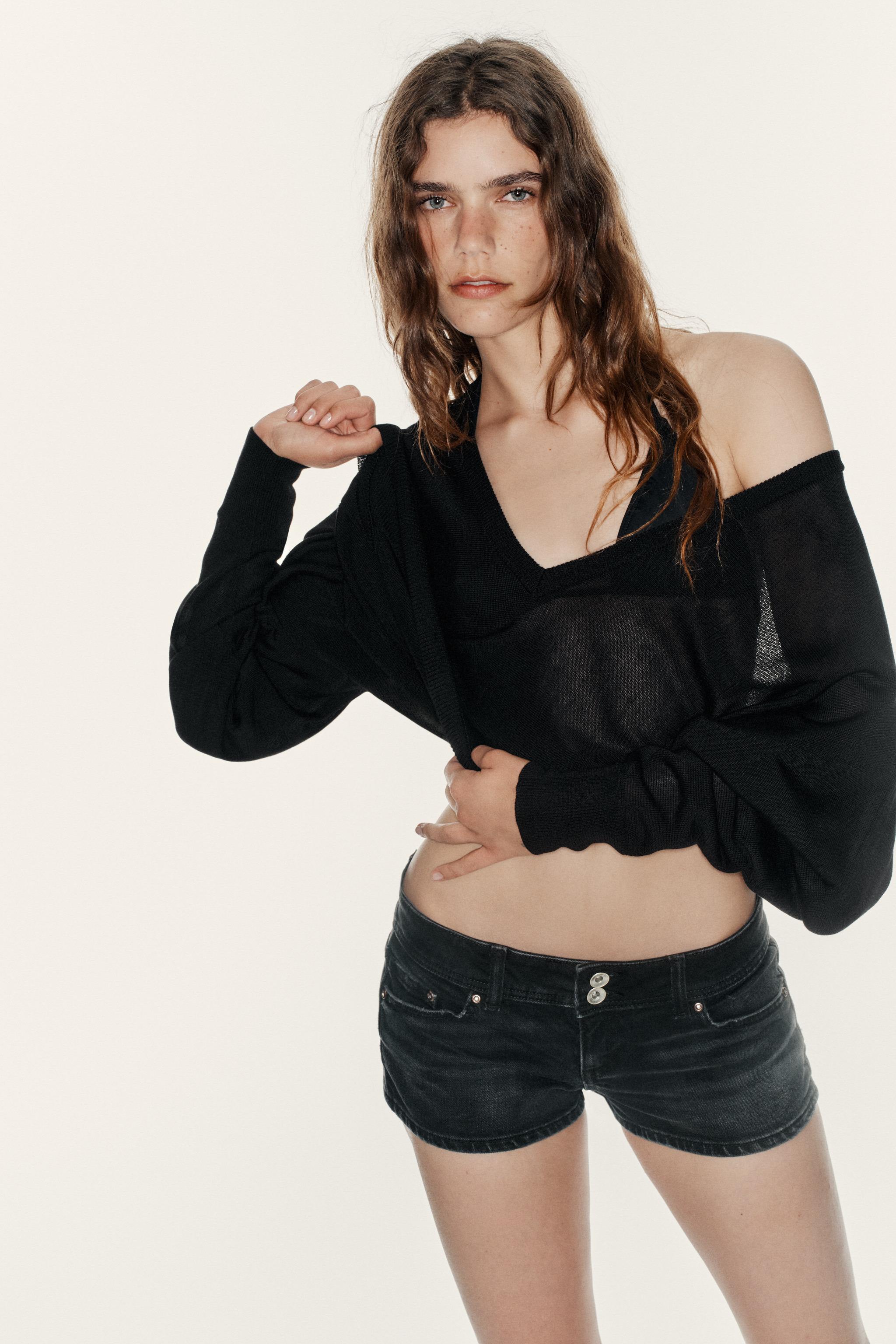 Женские шорты Zara TRF LOW-RISE DENIM MINI SHORTS — фото 5