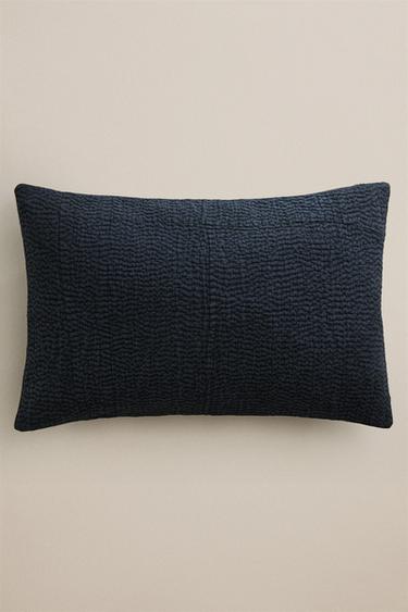 GATHERED QUILTED CUSHION COVER — Blue 1