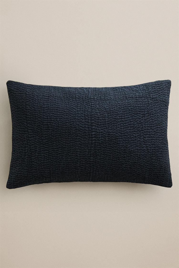 GATHERED QUILTED CUSHION COVER — Blue