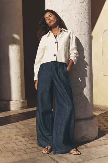 Zara LINEN BLEND SHORT JACKET - Ecru