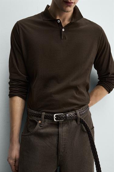 POLO REGULAR FIT EN COTON STRUCTURÉ - Marron de Zara - Image 5