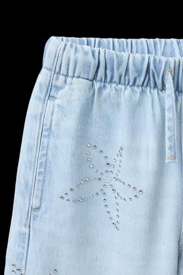 JEANS WIDE LEG STRASS - Azul de Zara
