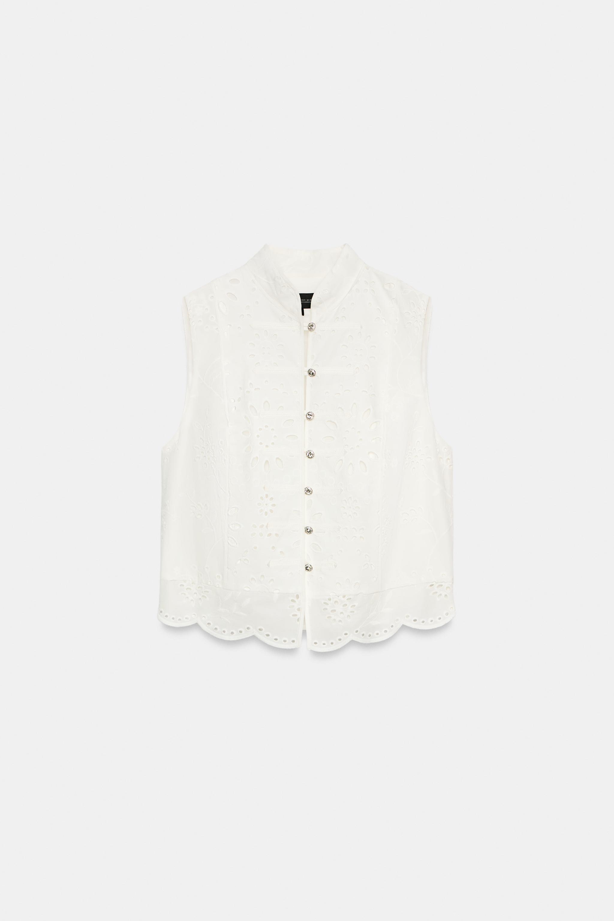 Женские рубашки Zara EMBROIDERED JEWEL BUTTON TOP — фото 7