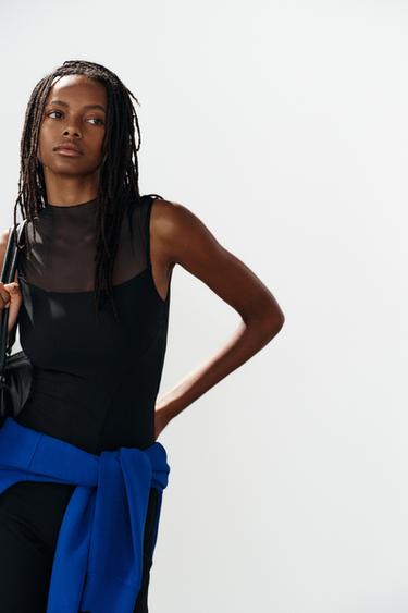 Zara TULLE COMBINED BODYSUIT - Black