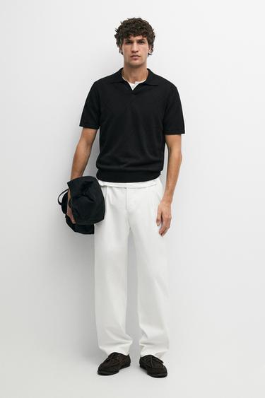 Pantalon en coton mélangé - Blanc de Zara - Image 0