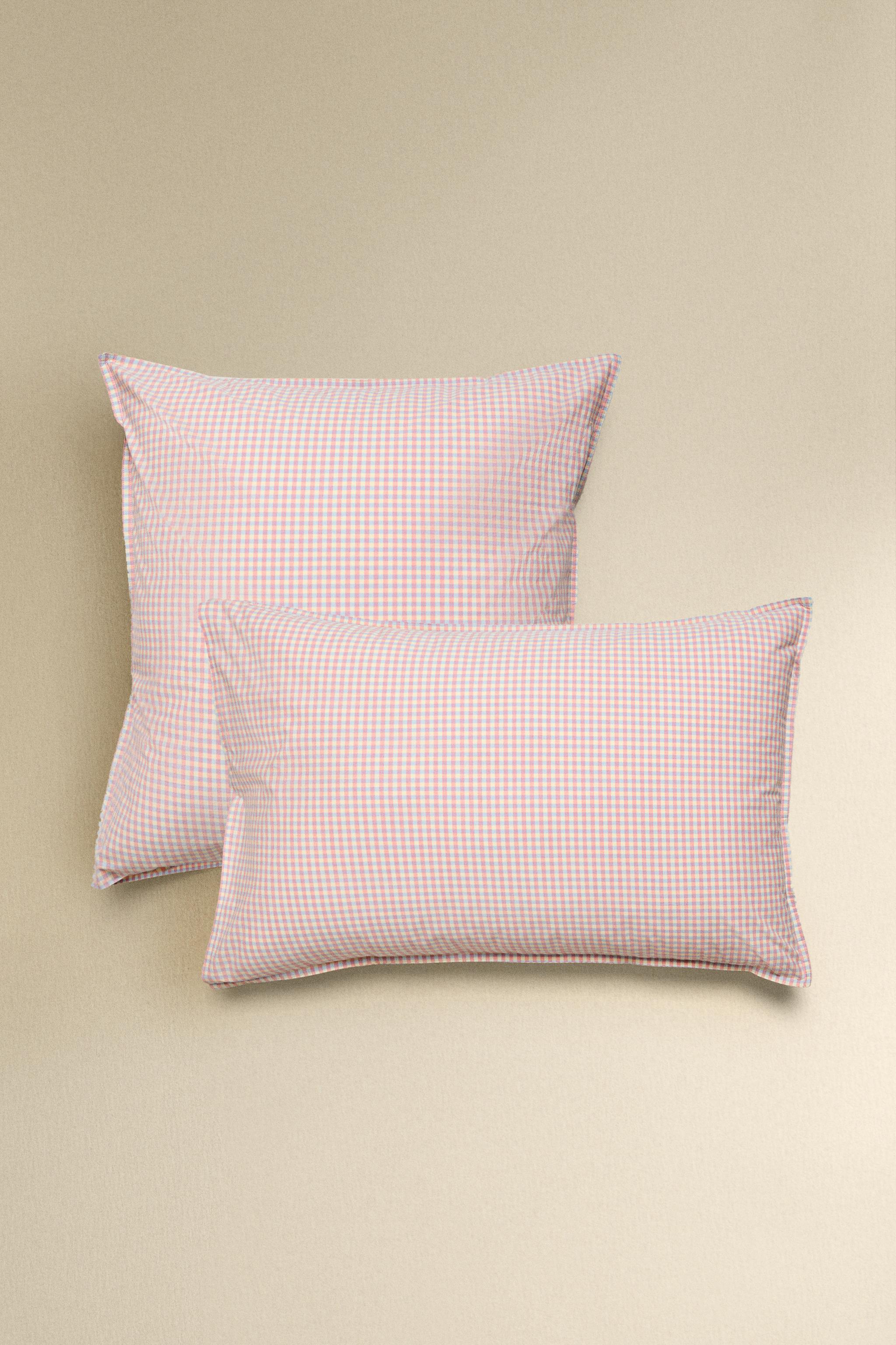 KIDS' COTTON GINGHAM PILLOWCASE