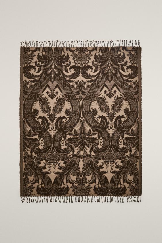 MANTA COM JACQUARD DE FLORES - Bege-claro da Zara - Imagem 0