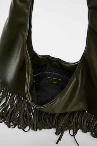 SAC PORTÉ ÉPAULE À FRANGES - Vert de Zara - Image 5