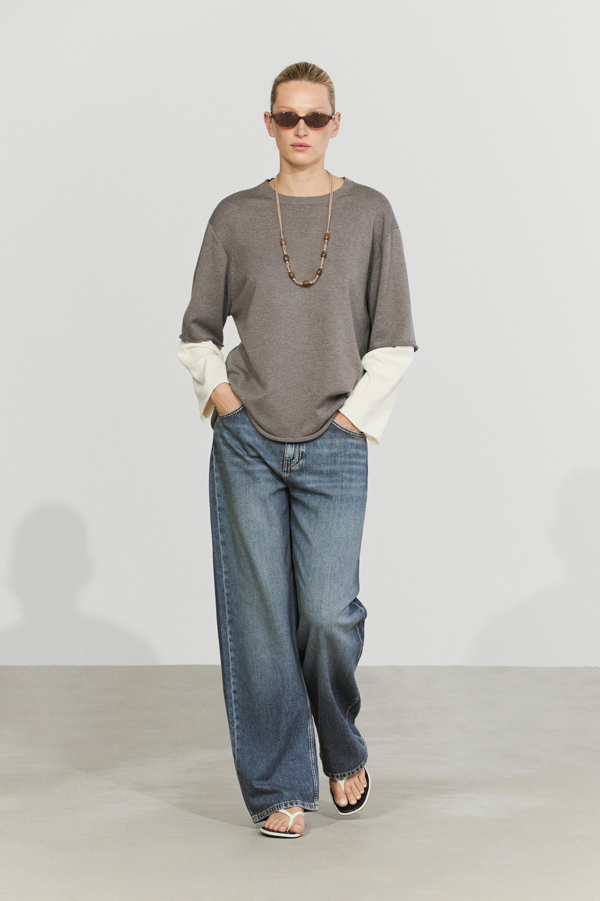 Oversize knit sweater with double sleeve detail