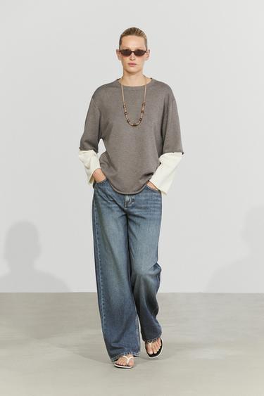 Zara Oversize knit sweater with double sleeve detail - Dark khaki - Image 0